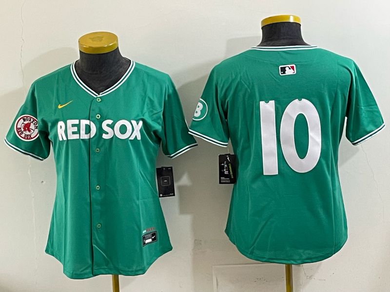 Women 2025 Boston Red Sox #10 No Name Drak Green Joint Name Nike MLB Jersey 06